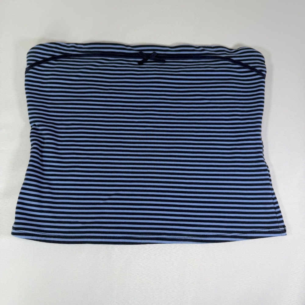 Blue Striped Strapless Tube Top Tank with‎ Bow Detail Large Coquette Feminine